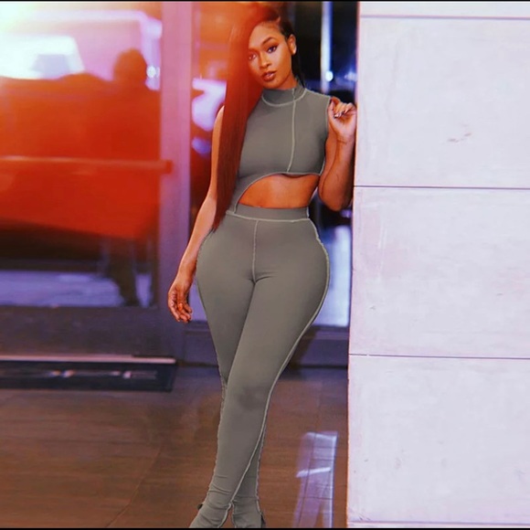 2 Piece Asymmetrical Crop Top & Bottom Set - Picture 1 of 7